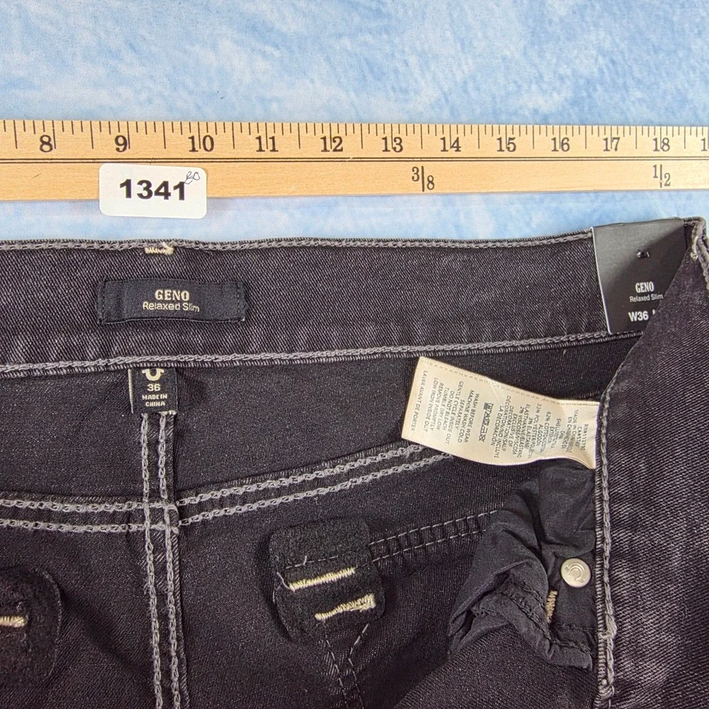 True Religion Geno‎ Relaxed Slim Big T Flap Grey Jeans Mens 36x32 NWT